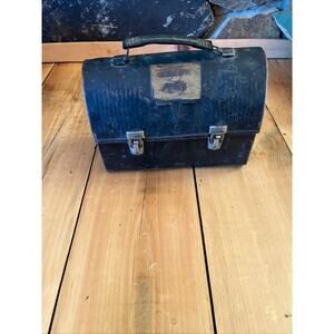 Vintage 1940's Thermos  Black Metal Industrial Dome Top Lunchbox Toolbox